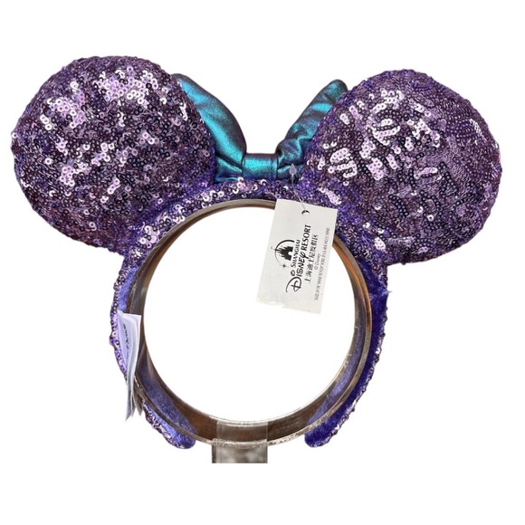 Disney Purple Minnie Mouse Bow Sequins Potion Iridescent Headband Ears NWT 1 - Picture 4 of 5